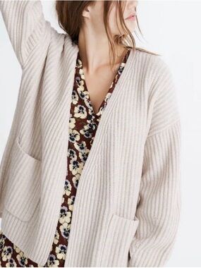 Madewell Redford Heather Fog Wool Blend Open Cardigan Sweater XS